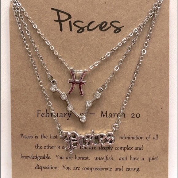 Zodiac Picces 3 Silvertone Necklaces - Picture 2 of 9